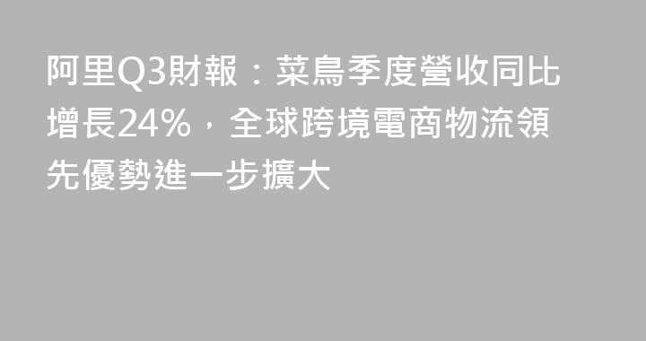 阿里Q3財報：菜鳥季度營收同比增長24%，全球跨境電商物流領先優勢進一步擴大