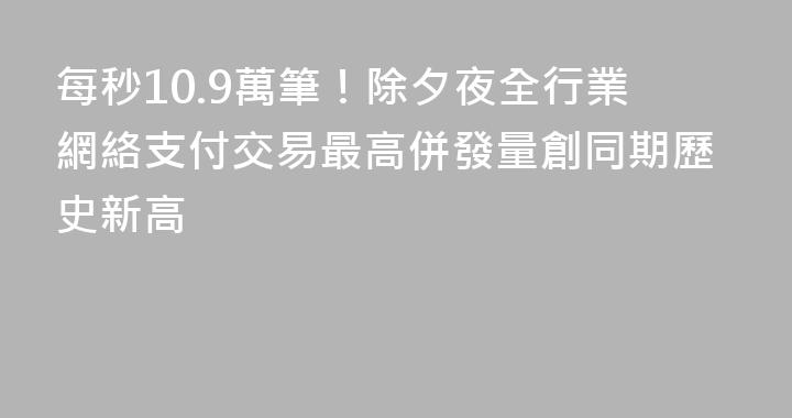 每秒10.9萬筆！除夕夜全行業網絡支付交易最高併發量創同期歷史新高