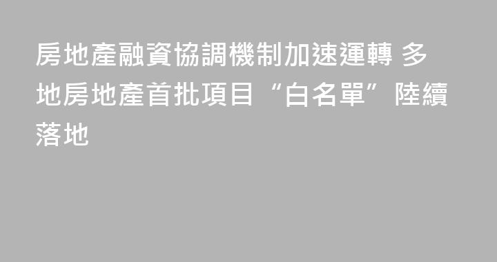 房地產融資協調機制加速運轉 多地房地產首批項目“白名單”陸續落地