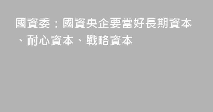 國資委：國資央企要當好長期資本、耐心資本、戰略資本