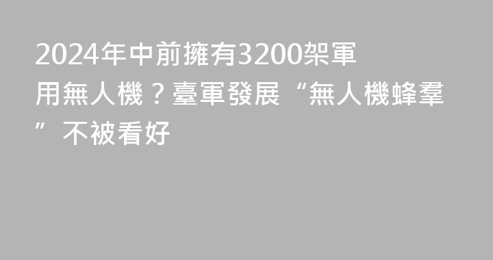 2024年中前擁有3200架軍用無人機？臺軍發展“無人機蜂羣”不被看好