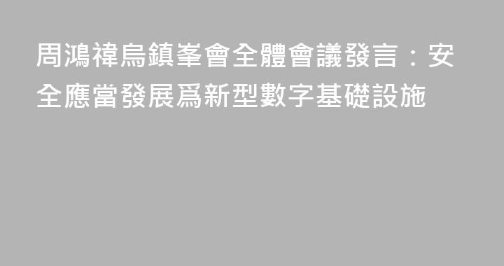 周鴻禕烏鎮峯會全體會議發言：安全應當發展爲新型數字基礎設施