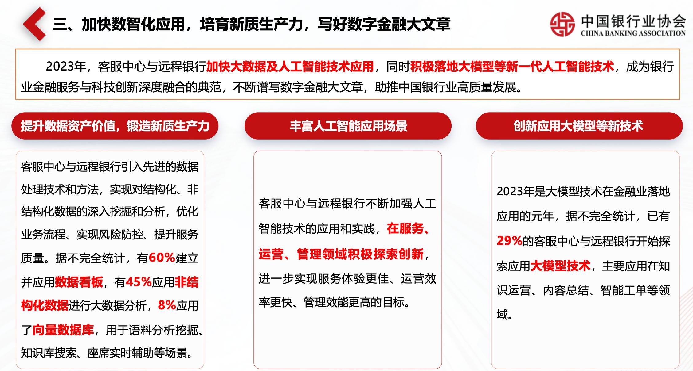 中國銀協：客服中心與遠程銀行積極落地大模型等新一代人工智能技術