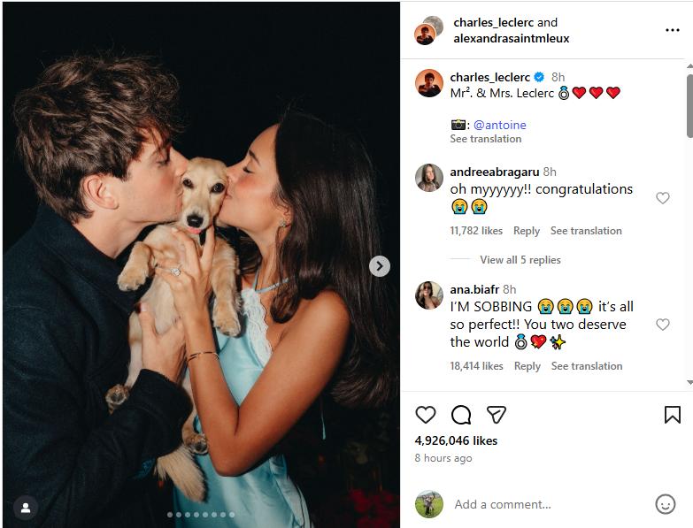 法拉利F1車隊現役車手樂扣官宣訂婚！全網祝福