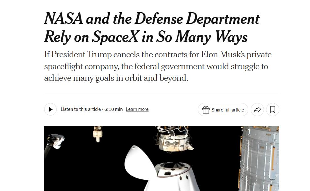 SpaceX龍飛船“退役”風波：馬斯克與特朗普爭執或影響美國太空佈局