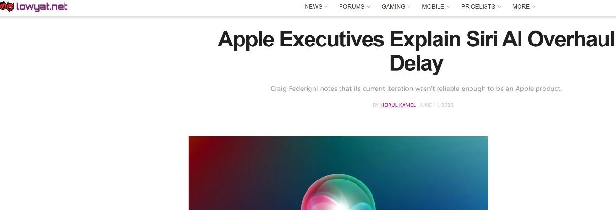 蘋果高管解釋 Siri AI升級延遲原因：可靠性未達標