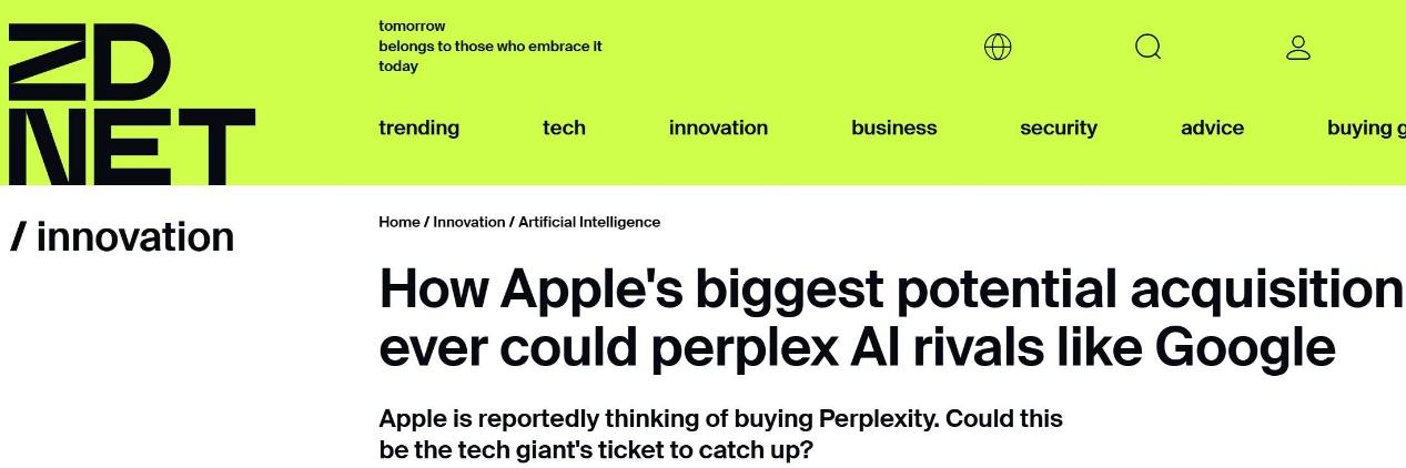 蘋果考慮收購Perplexity，或成其史上最大AI收購