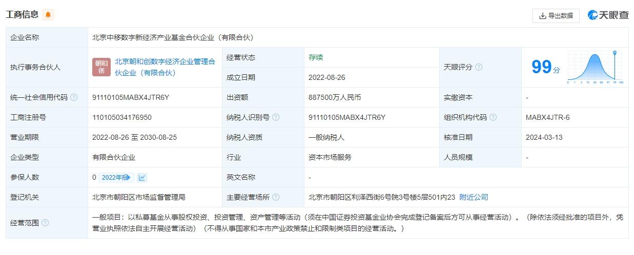 新增16億元！移動旗下基金註冊資本發生變更
