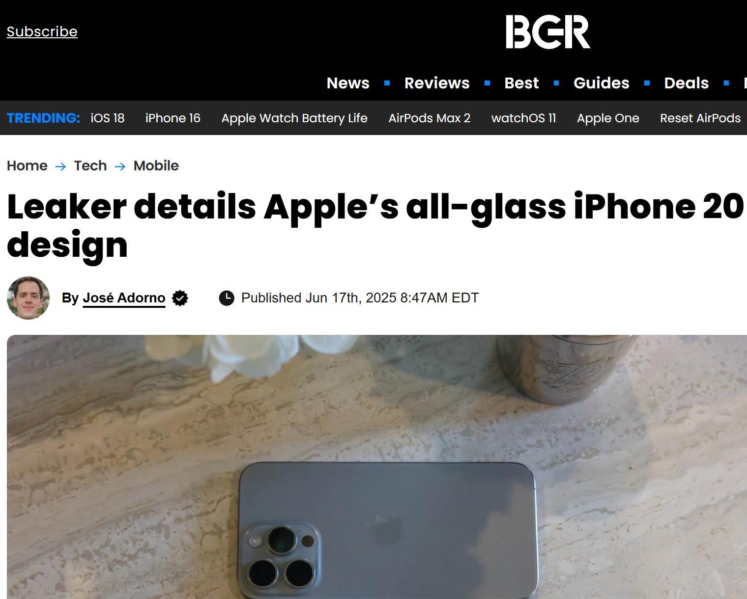 外媒：蘋果將克服困難，爲iPhone 20打造一體式全玻璃設計