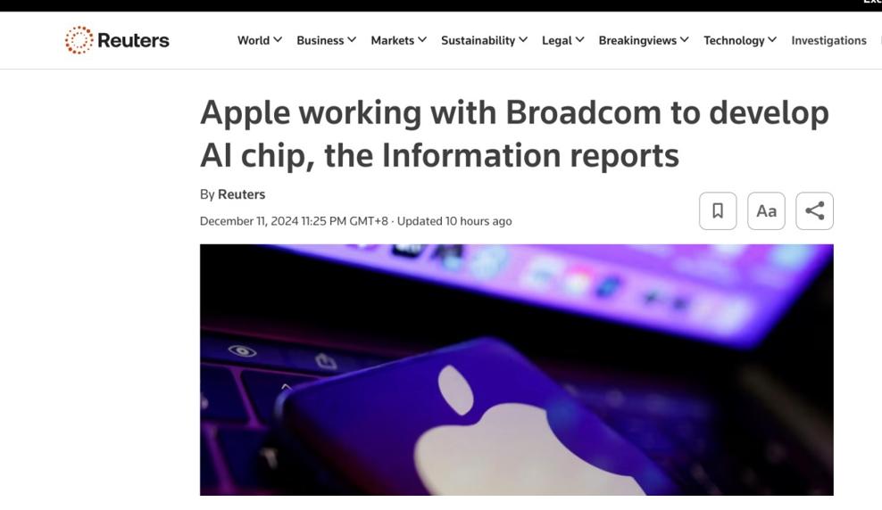 外媒：蘋果與博通合作開發AI芯片 應對AI算力需求