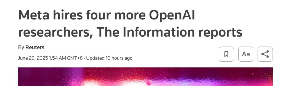 四名OpenAI研究員跳槽，扎克伯格Meta“超級智能”項目再添猛將