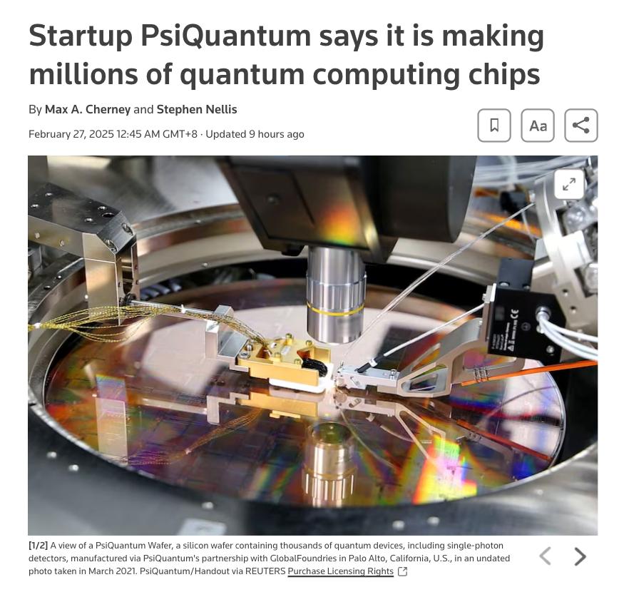 初創公司 PsiQuantum 表示正在製造數百萬個量子計算芯片