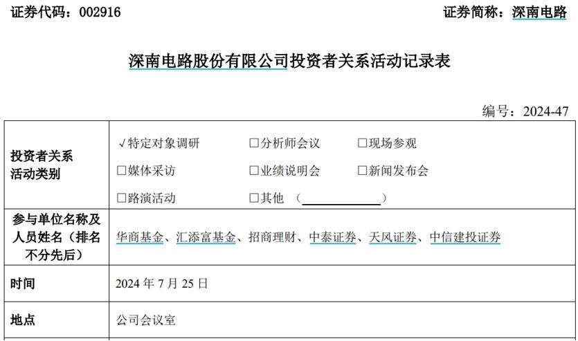 深南電路接待現場調研，表示AI加速產品結構優化