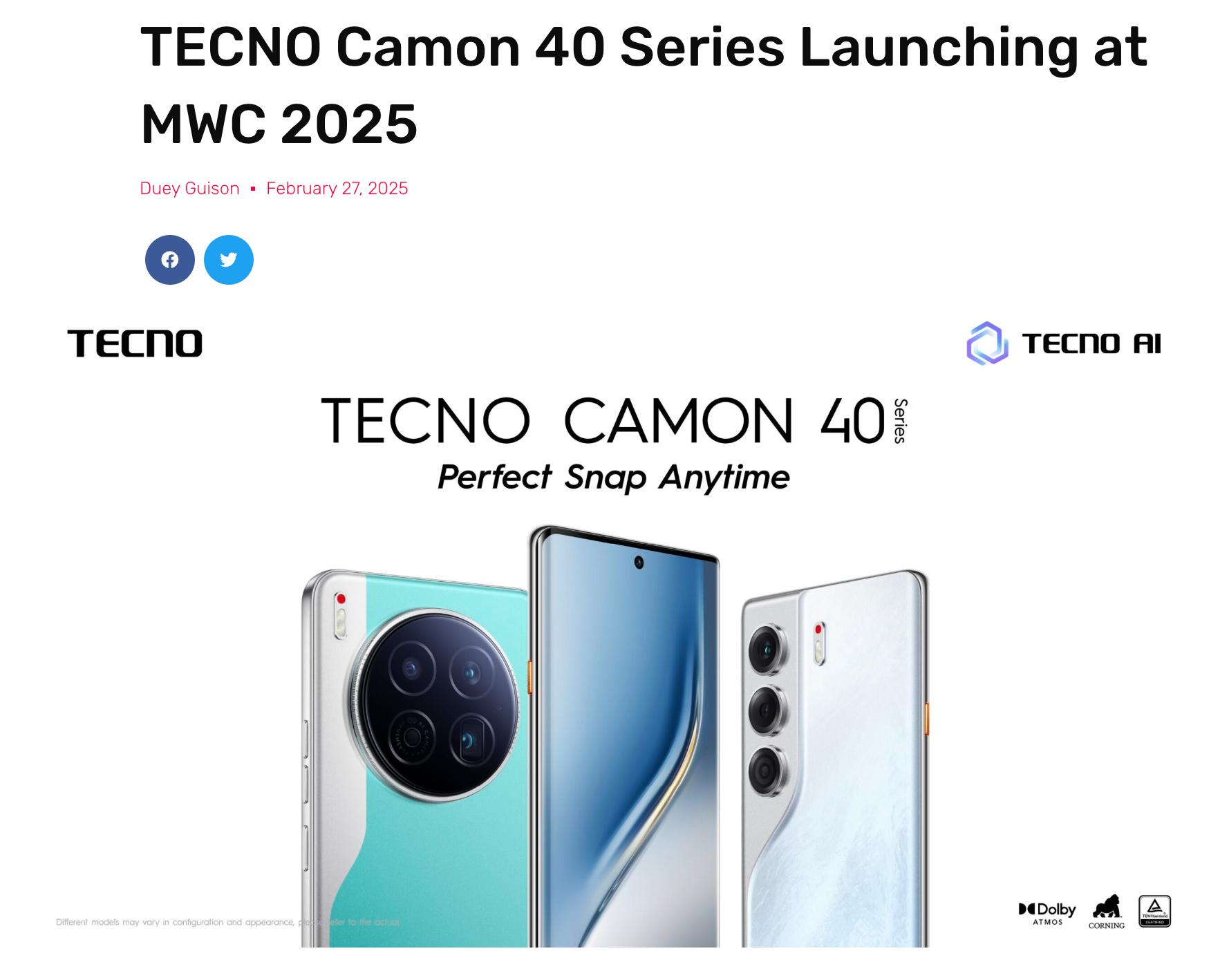 傳音Camon 40系列將亮相MWC 2025