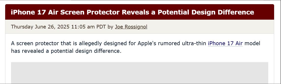 iPhone 17 Air有望改變前置攝像頭位置 5.5mm超薄機身或引發組件重構