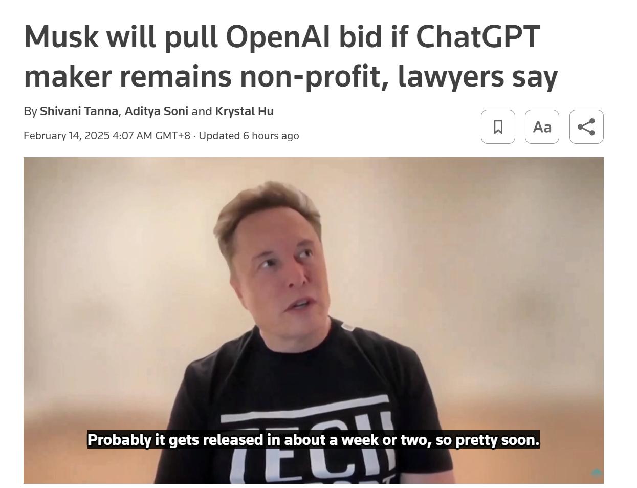 若OpenAI放棄營利轉型，馬斯克將撤回對其非營利部門的收購提議