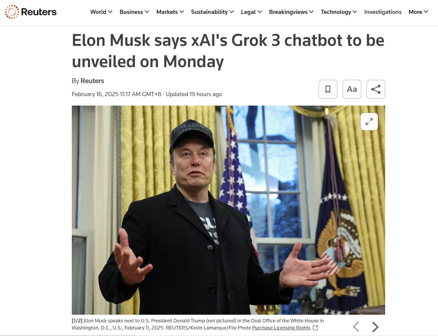 馬斯克稱xAI 的 Grok 3 聊天機器人即將發佈