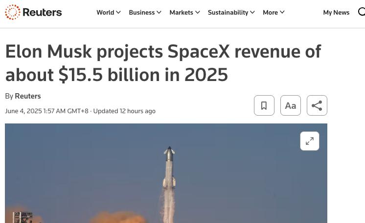 馬斯克：SpaceX今年收入將達155億美元