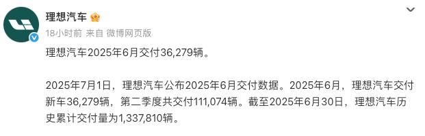 市場競爭加劇與產品週期切換雙重承壓，理想汽車6月交付量同比下滑24%