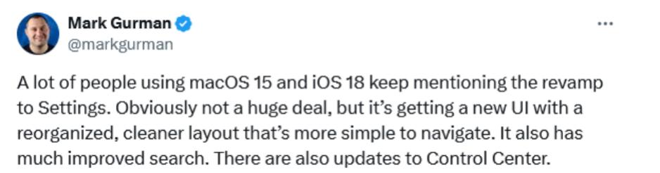 蘋果 iOS 18 / macOS 15 預計升級設置應用：重整佈局、簡化導航、增強搜索