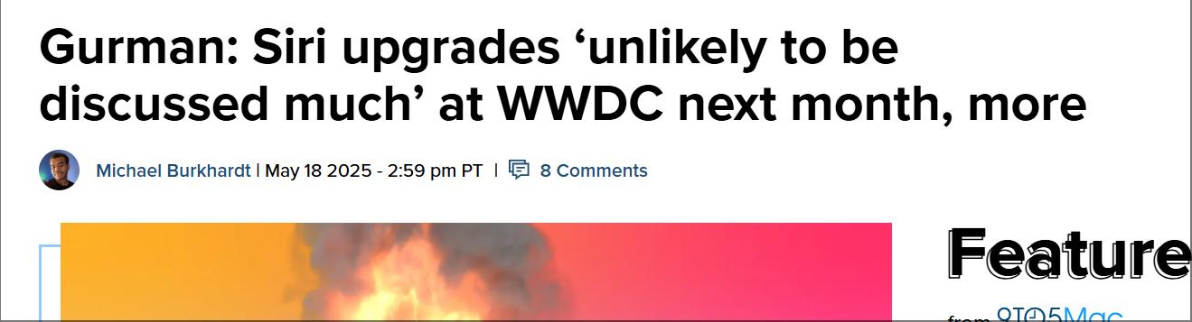 古爾曼： 生成式AI趨勢令蘋果措手不及，WWDC 不會討論太多 Siri 升級話題
