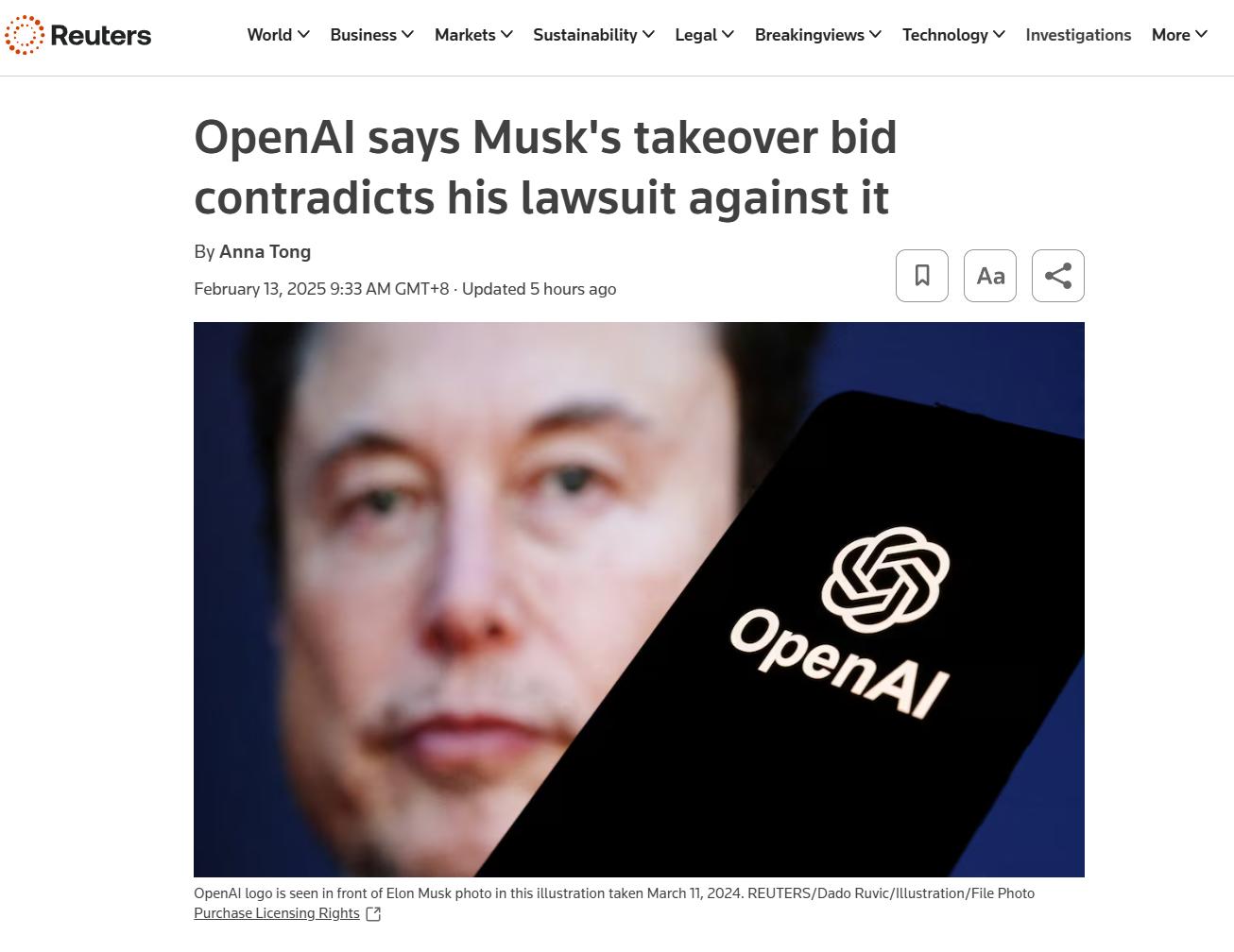 OpenAI質疑馬斯克收購要約與訴訟主張矛盾