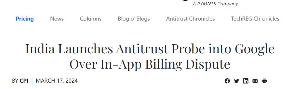 外媒：印度就谷歌應用內計費系統發起反壟斷調查