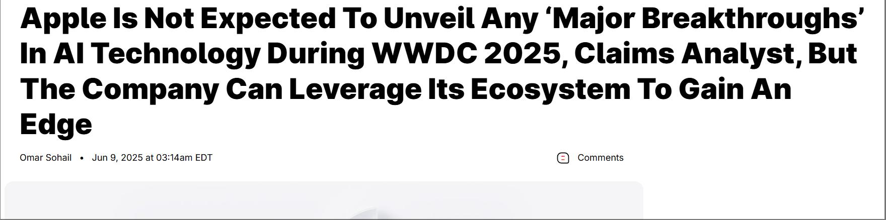 郭明錤：蘋果不會在WWDC 2025公佈AI 技術重大突破