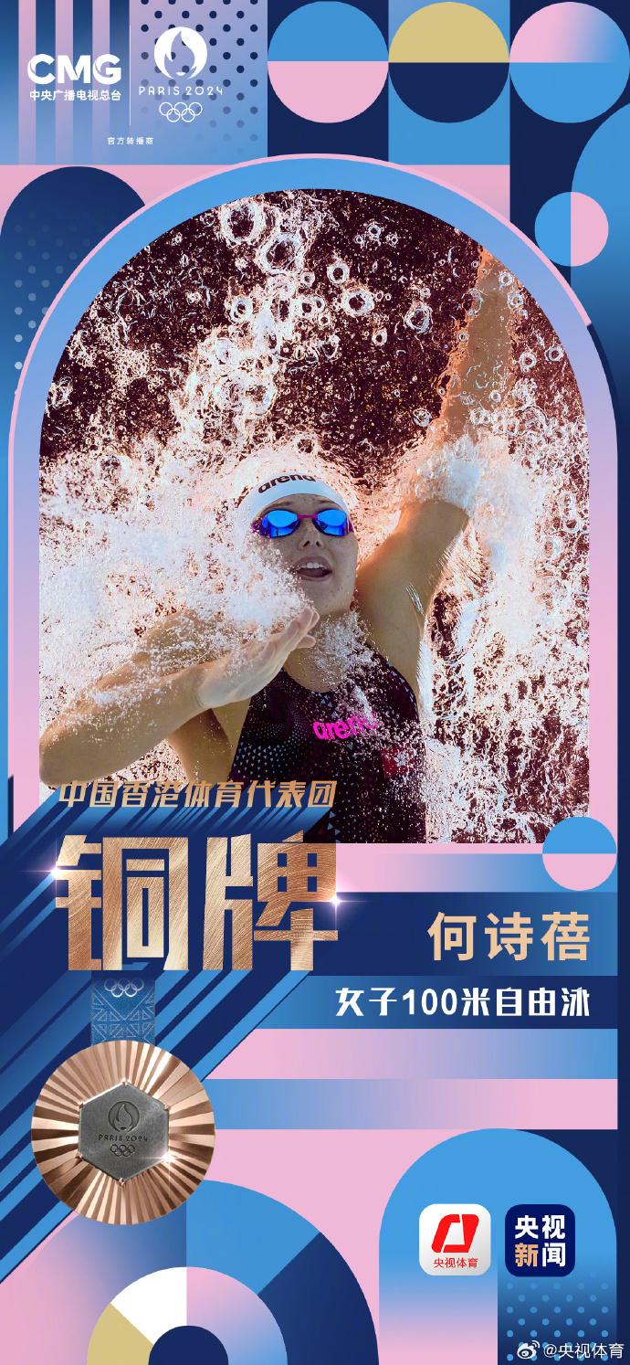 何詩蓓奪女子100米自由泳銅牌