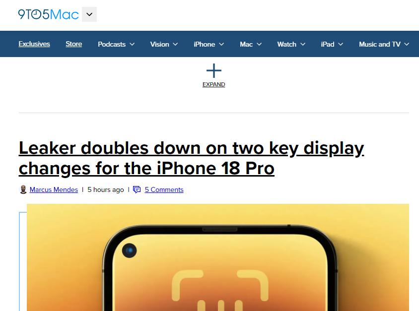 爆料稱iPhone 18 Pro將迎屏幕變革，靈動島或成歷史