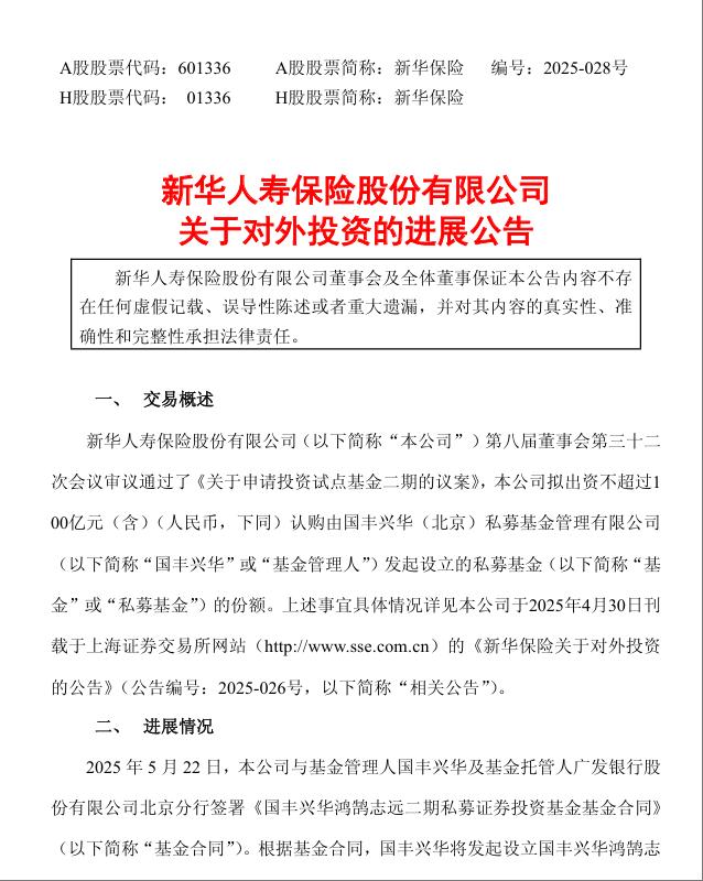 新華保險出資100億元認購私募基金份額 鴻鵠基金二期蓄勢待發