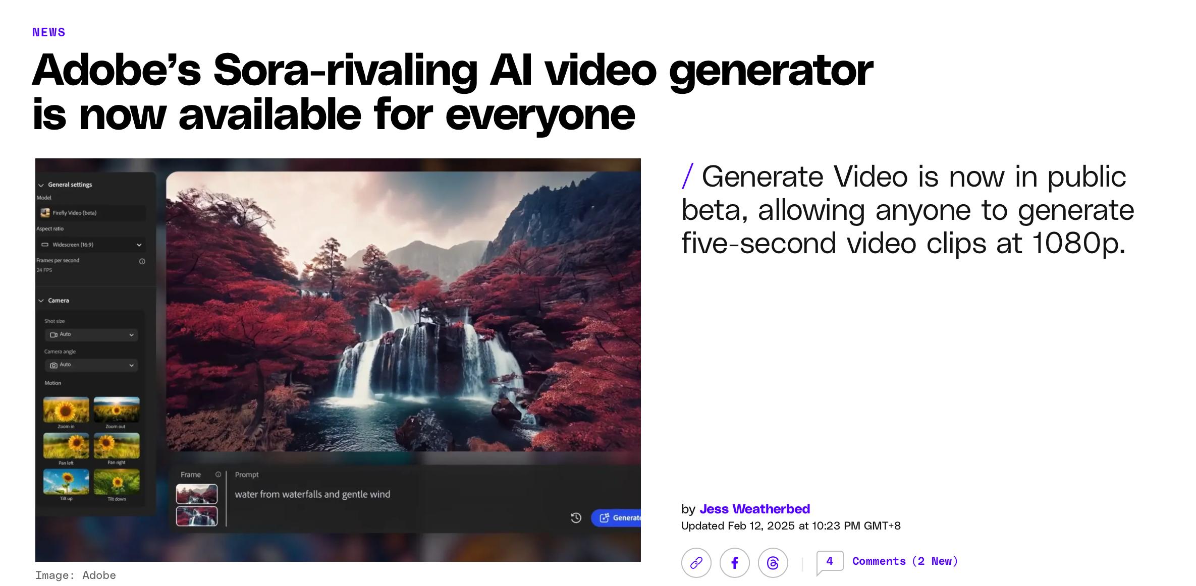 Adobe發佈文本和圖像到視頻生成器，拓展AI創作工具