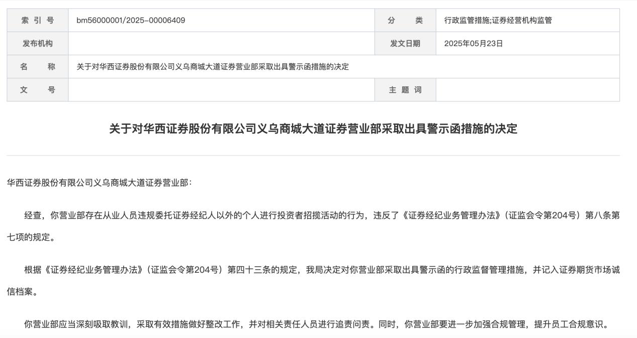 一券商營業部因違規攬客被警示，兩名負責人被罰