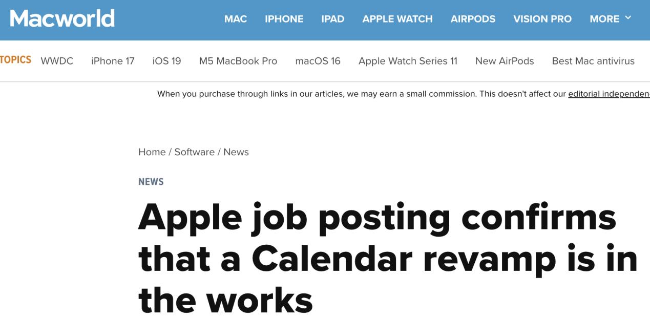 外媒：蘋果 iOS 19 將重構日曆應用