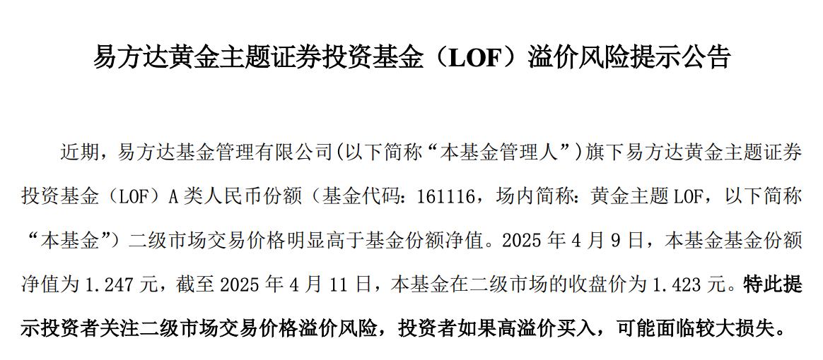 投資者湧入黃金主題基金，機構提示溢價風險