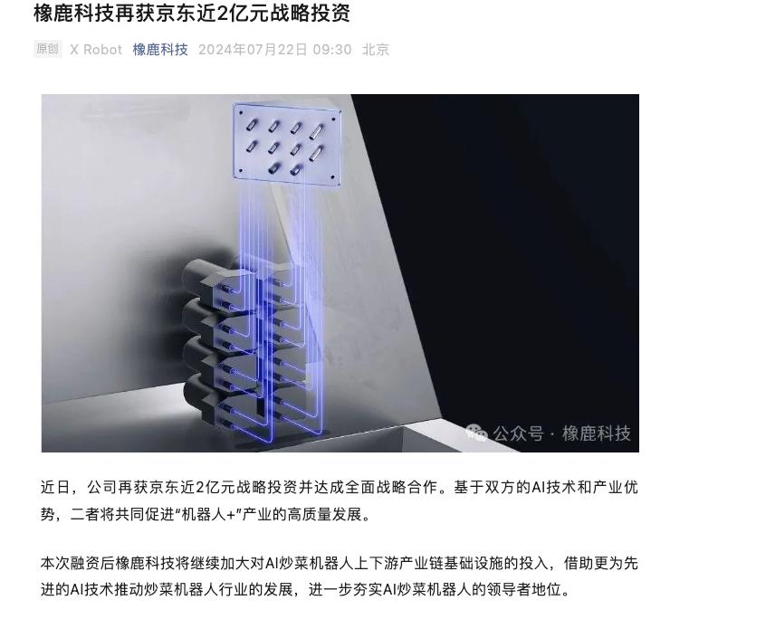 AI炒菜機器人公司橡鹿科技獲京東近2億元戰略投資
