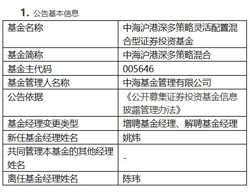 成立6年虧30% 中海滬港深多策略混合增聘基金經理姚煒