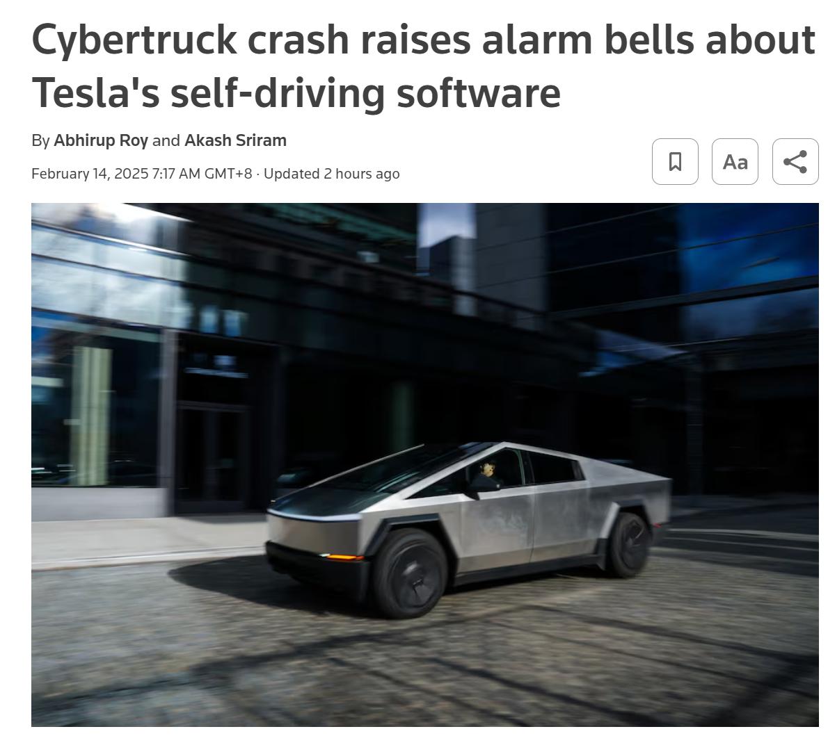 特斯拉Cybertruck事故引發對其自動駕駛軟件的擔憂