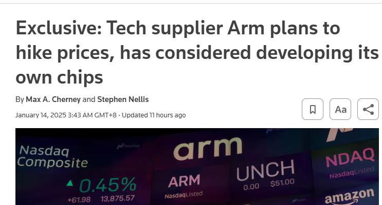 外媒：Arm計劃提高價格並考慮自研芯片，引發行業關注