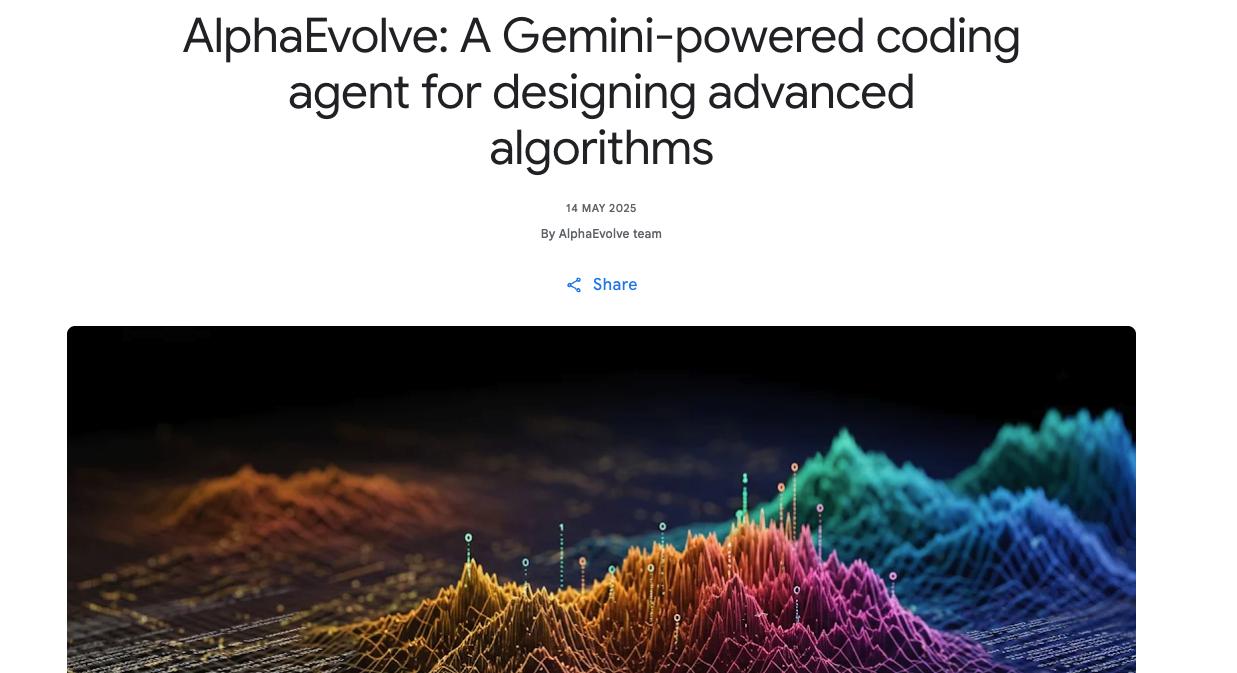 谷歌 DeepMind 發佈編程 AI Agent AlphaEvolve，攻克300年數學難題