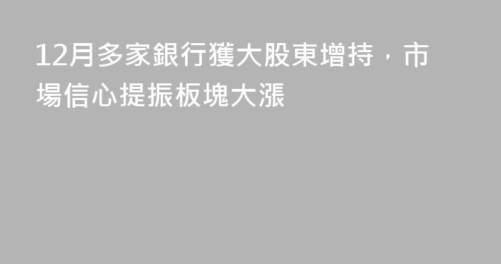 12月多家銀行獲大股東增持，市場信心提振板塊大漲