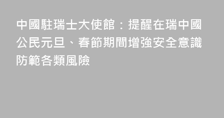 中國駐瑞士大使館：提醒在瑞中國公民元旦、春節期間增強安全意識防範各類風險