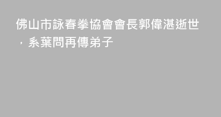 佛山市詠春拳協會會長郭偉湛逝世，系葉問再傳弟子