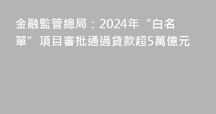 金融監管總局：2024年“白名單”項目審批通過貸款超5萬億元