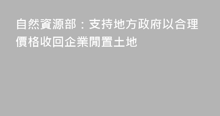 自然資源部：支持地方政府以合理價格收回企業閒置土地