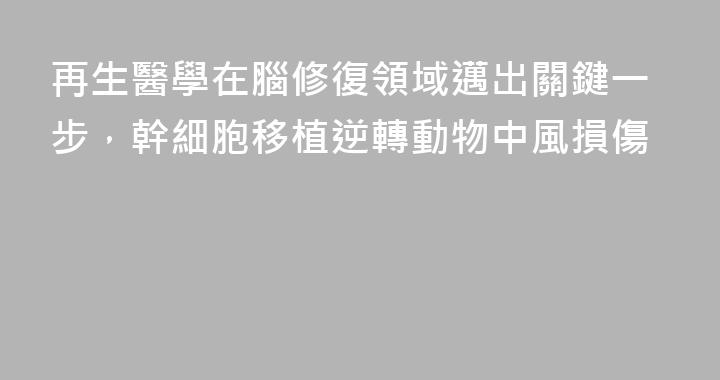再生醫學在腦修復領域邁出關鍵一步，幹細胞移植逆轉動物中風損傷