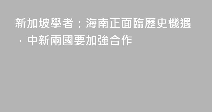 新加坡學者：海南正面臨歷史機遇，中新兩國要加強合作