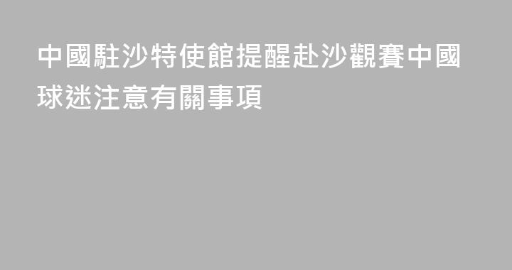 中國駐沙特使館提醒赴沙觀賽中國球迷注意有關事項