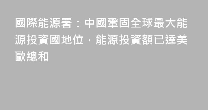 國際能源署：中國鞏固全球最大能源投資國地位，能源投資額已達美歐總和