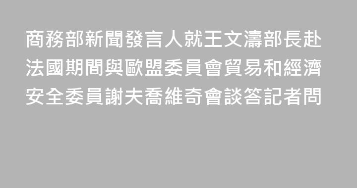 商務部新聞發言人就王文濤部長赴法國期間與歐盟委員會貿易和經濟安全委員謝夫喬維奇會談答記者問